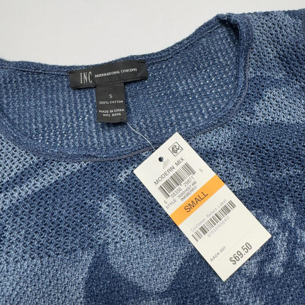 *NWT* INC International Concepts Women's Small Blue Floral Cotton Cold Shoulder - Picture 2 of 4